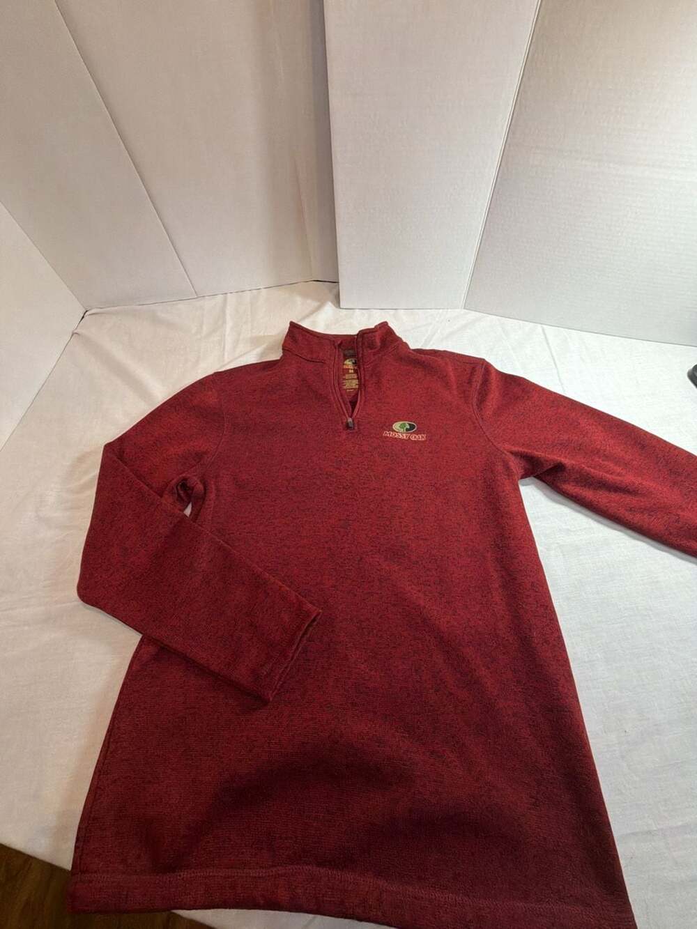 Mossy Oak Men's Quarter Zip Pullover Sweater Red Heather